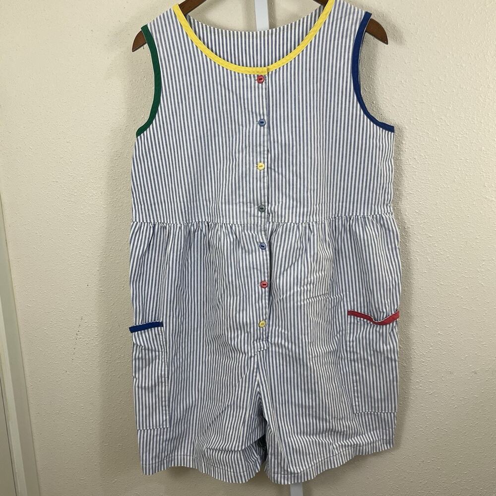 Vintage 90s Striped Romper Womens L/XL Colorblock Buttons Pockets Kidcore Cotton